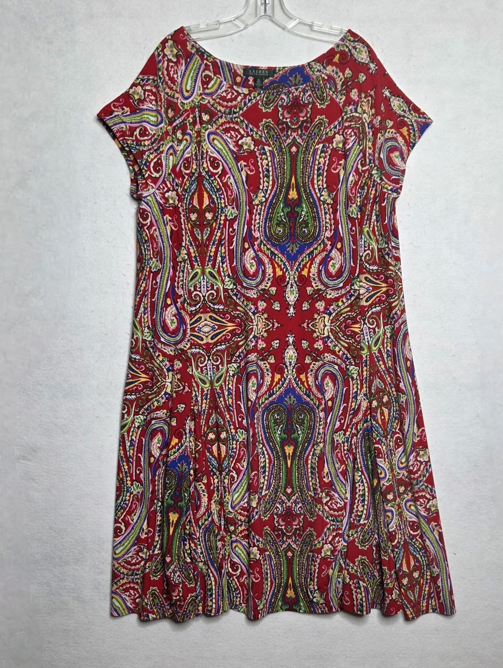 Lauren Ralph Lauren Dress Womens 2X Red Paisley Stretch Fit Flare Boho Preppy